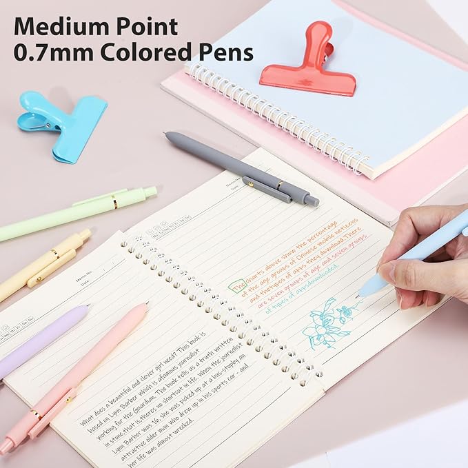 FIOVER Colored Pens, 6 Pack Colorful Gel Pens, Medium Point 0.7mm, Smooth Writing Journaling Supplies Multicolor Ballpoint for Journaling, Drawing, Doodling, and Note Taking (Multiple Colors)