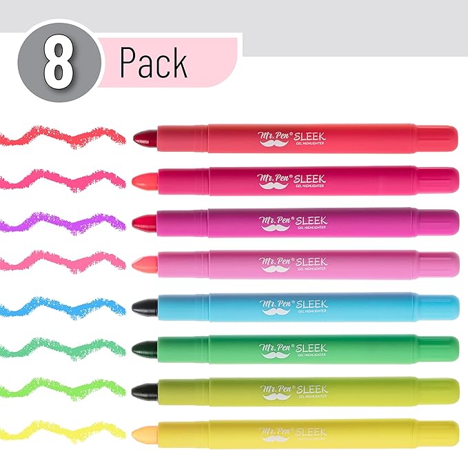 Mr. Pen- Gel Highlighter, 8 Pack, Assorted Colors, Bible Highlighters No Bleed, No Bleed Highlighters, Bible Highlighter, Bible Markers, Gel Highlighters for Bibles, Fluorescent Highlighter