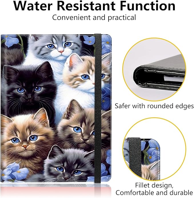 PU Leather Padfolio Folder Clipboard Portfolios Organizer Conference Document Organizer with Business Card Holder Storage Clipboard Writing Pad,Cute Cats