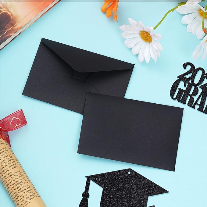 jiebor 100 Sets Small Black Envelopes with Small Blank Gift Business Card Wedding Invitation Pocket Envelopes for Graduations Wedding Shower Holiday 4.37 x 2.91 Inch