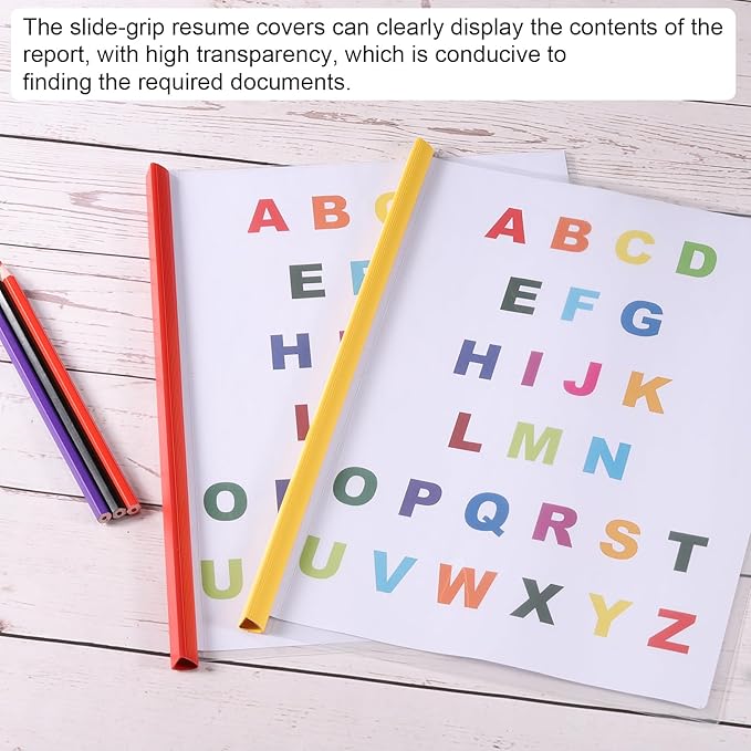 PATIKIL Clear Report Covers with Sliding Bar, 10 Pcs 15mm Slide-Grip Resume Covers 135 Sheets Capacity, A4 Presentation Folders for File, Resume Red