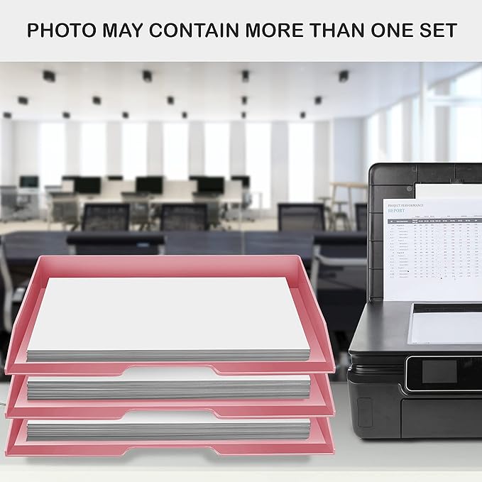 Acrimet Stackable Letter Tray 2 Tier Side Load, Plastic, Desktop File Organizer (Solid Pink Color)