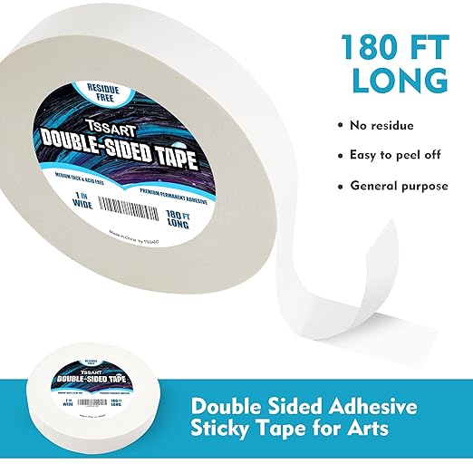 Ultra-Thin Permanent Double-Sided Tape - Double Sided Adhesive Sticky Tape for Arts, Crafts, Photography, Scrapbooking, Tear-by-Hand - Acid Free 1 Inch Wide 180FT Long