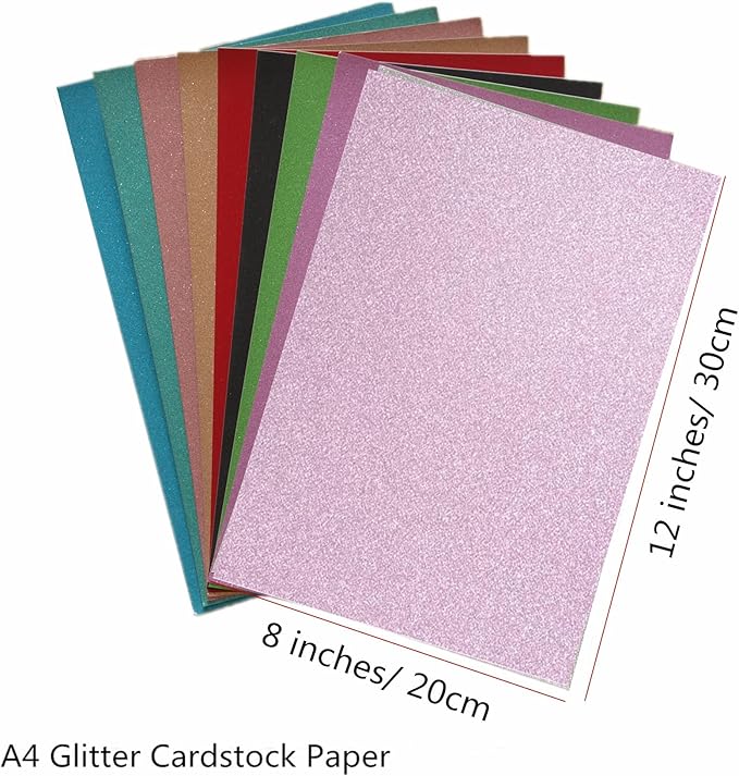Baisunt 20 Sheets Pink Glitter Cardstock Paper for DIY Art Project, Scrapbook, Birthday Wedding Party Decoration 250GSM(8x12 In, Non Adhesive)