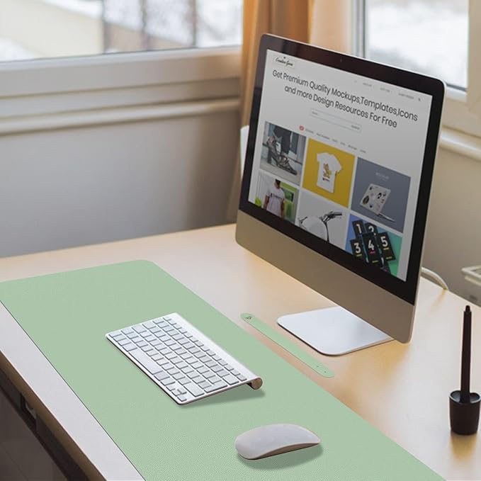 ‎Boutilon Leather Desk Pad 30" x14",Non-Slip Mouse Pad,Office Desk Mat,Waterprooft PU Leather Desk Blotter,Desk Pad Protector,Desk Writing Pad for Home Office Decor (M-Green)