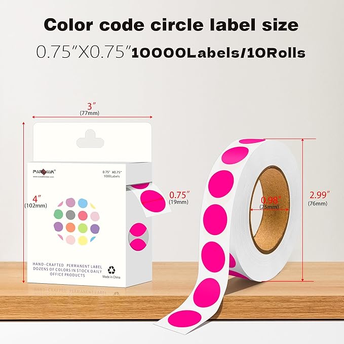 PARLAIM 3/4 Inch Dot Stickers, 10000 Pack Round Color-Code Circle Labels, Permanent Adhesive Color Coding Stickers Garage Sale Sticker - 10 Rolls Fluorescent Pink