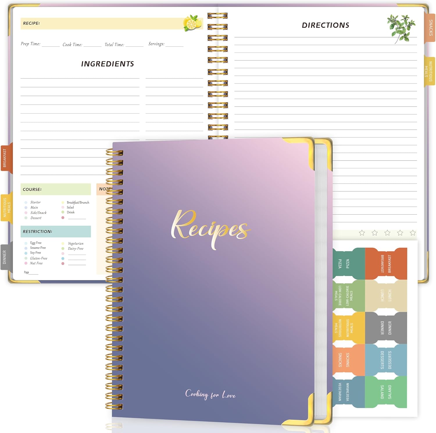 Blank Recipe Book to Write in Your Own Recipes, Blank Cookbook with 175 Pages for Family Cooking Lover, Recipe Notebook with Tab Sticker Sheets, Recipe Journal, Hardcover, 7.5" x 9.5"