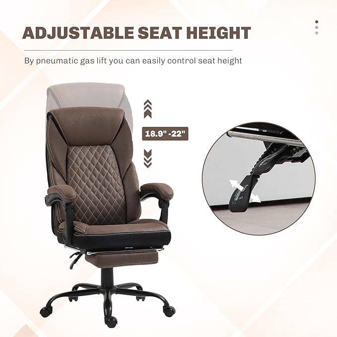 HOMCOM Executive Office Chair with Foot Rest, Ergonomic Desk Chair, Reclining Swivel Chair with High Back and Adjustable Height, Dark Brown