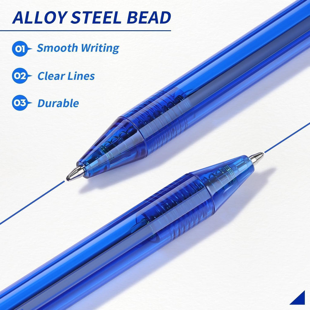 Blue Pens | 60 Pack Retractable Ballpoint Pens Multipack | Blue Ink Medium Point 1.0mm | Smooth Writing Ball Point Pens | School Office Supplies, Box of Pens Bulk (Blue Ink)