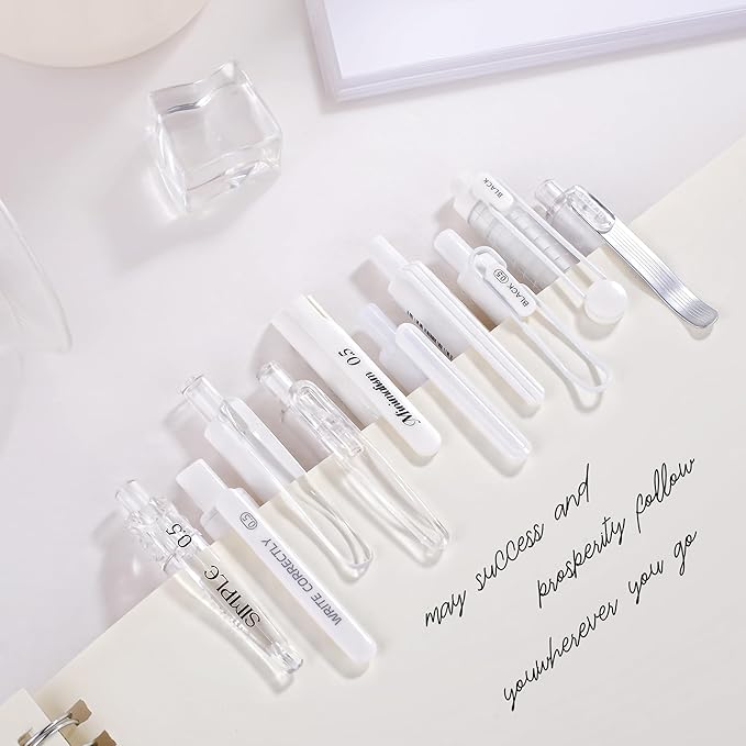 10 Count Pastel Gel Ink Pen Set,Cute Note Taking 0.5mm Fine Point Retractable 10 Count Black Ink Pens with for Writing, Journaling, School, Office (White)