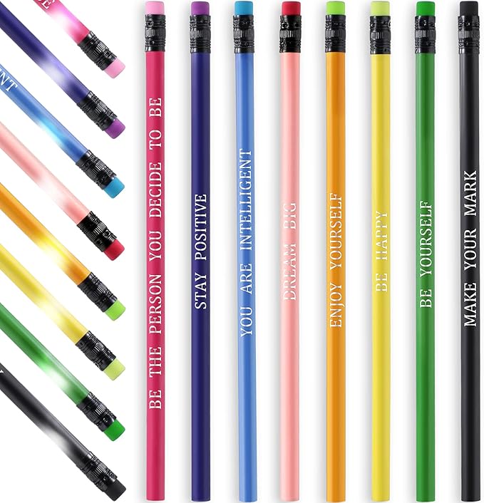 Epakh 100 Pcs Inspirational Pencils Color Changing Pencils Bulk with Eraser HB Wooden Pens Gift for Kids Students Classroom Christmas Party(Mixed Colors,Classic Style)