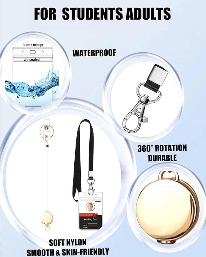 8 Pack Cruise Lanyard for ID Badge Holder,HORNYPOOT Black Lanyards with Vertical Waterproof ID Badge Holder and Retractable Reel for Office, School, Cruise Ship Cards (8pcs Multicolor)