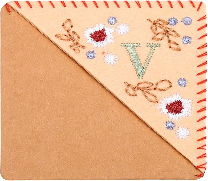 PATIKIL Personalized Embroidered Corner Bookmark, Cute Flower Felt Stitched Triangle Book Mark Page Marker for Women Men Book Lovers Teachers, Pink, Letter V