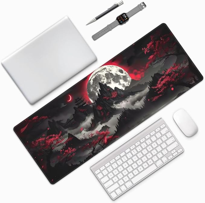 Extended Gaming Mouse Pad, Large Gaming Mouse Waterproof with Stitched Edges, Non-Slip Desktop Pad for Home and Office, Level Up Your 31.5x11.8 Inch… (Dark Night)