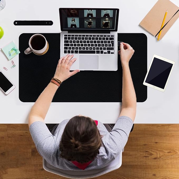 Boutilon Leather Desk Pad 24"x 14" Non-Slip Mouse Pad,Office Desk Mat,Waterprooft PU Leather Desk Blotter,Desk Pad Protector,Desk Writing Pad for Home Office Decor (S-Black)