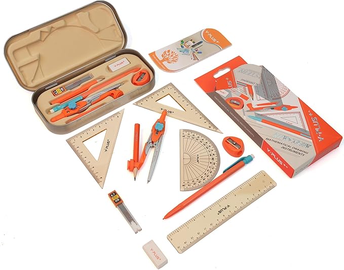 Geometry Set for Students, Math Protractor Compass with Rulers, Box of Protactor Kit for Class Supplies and School, Christmas Stocking Stuffers for Kids Toddler 12 Pcs