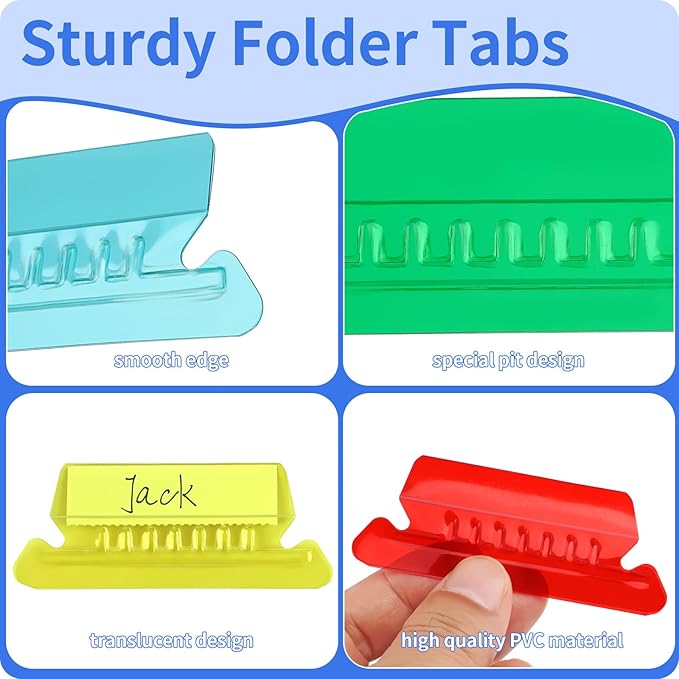 Hanging File Folder Tabs, 120 Pcs File Folder Tabs and 200 Pcs Inserts, File Tabs for Hanging Folders, Plastic Hanging Folder Tabs, Clear Hanging File Tabs for File Folders(Multicolor)