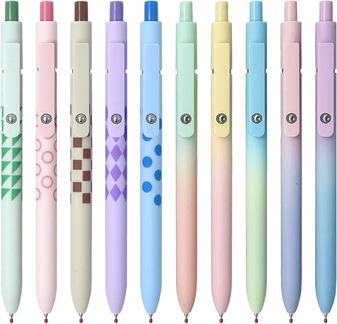 Gel Pens,10 Pcs Medium Point Smooth Writing Pens Cute Pens for Women, High-End Series 0.7mm Black Ink Pens for Journaling Note Taking, School Office Supplies (10 Pcs Gradient and Geometric)