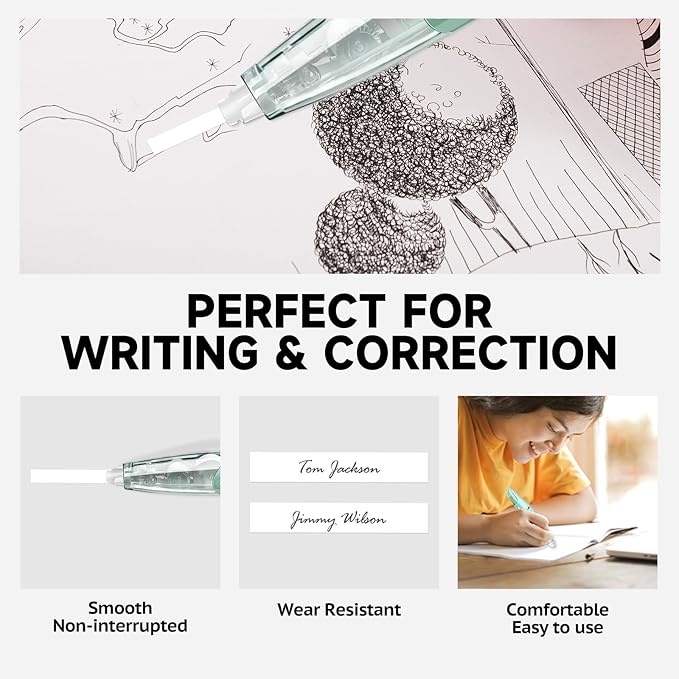 Refillable Retractable White Correction Tape, Pen Shaped White Smooth Pull Out Correction Tape Set, Correction Tape, Japanese Aesthetic Cute Correction Tape for Office Supplies, 4 PCS (ZH-67)