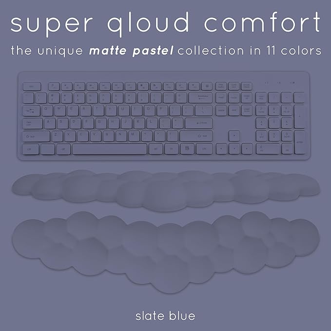 Qloud Cloud Wrist Rest Keyboard Wrist Rest for Computer Keyboard Pad, Cloud Keyboard Wrist Rest, Wrist Pad for Keyboard, Memory Foam, Non Slip Base, Comes with Mouse Pad - Slate Blue