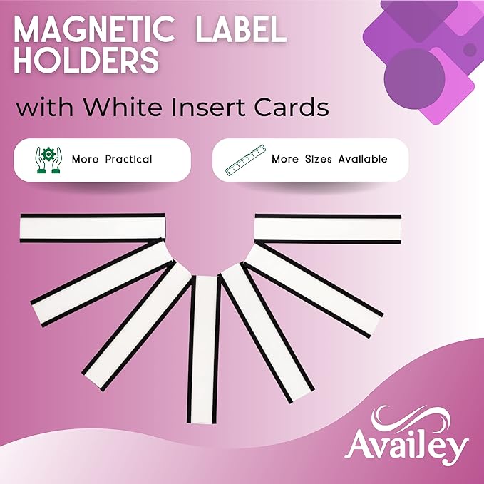 Availey 60 Pack Magnetic 'C' Channel Label Holders for Metal Racks and Shelves with Protective Films and Replacement Strips 4" x 0.75"