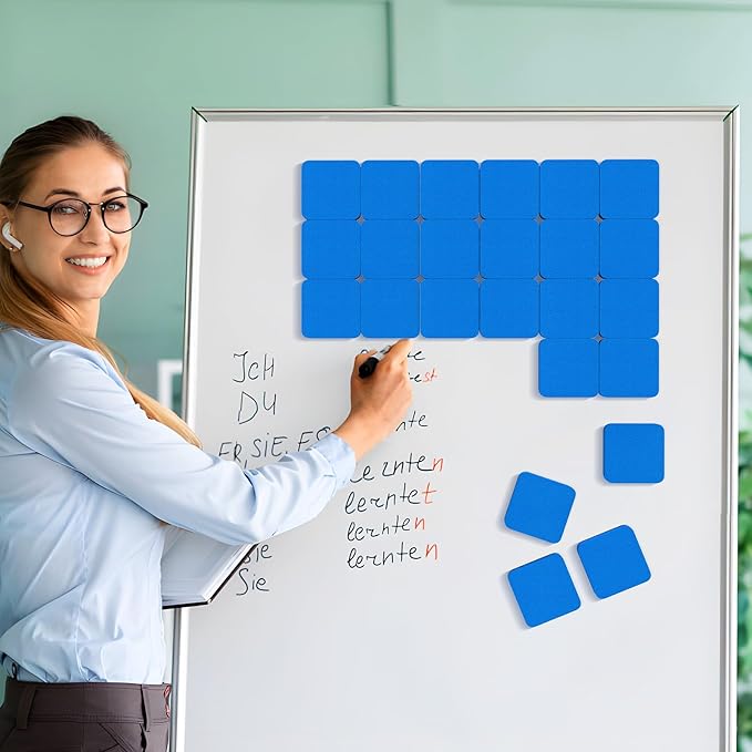 MaxGear Dry Erase Erasers, 48 Pack Magnetic Whiteboard Erasers for Classroom, Mini Whiteboard Cleaning Pads, Chalkboard Wiper Teacher Supplies for School, Office, Home （Blue, 2 x 2 Inch
