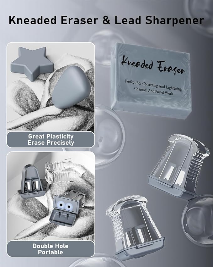 Four Candies 25PCS Art Mechanical Pencil Set with Case, 3PCS Metal Artist Lead Pencil 0.5, 0.7, 0.9 mm & 3PCS 2mm Holder (HB 2H 2B 4B Color) with 432PCS Graphite Lead Refills for Drawing Sketching