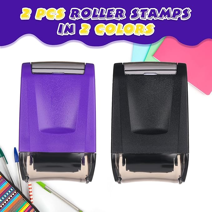 Sherr 2 Handwriting Line Stamp Roller Dashed Handwriting Lines Practice Roller Stamp for Kids, Teachers Kindergarten Education Classroom Back to School Need(2.72 x 2.44 x 1.54 Inch,Purple, Black)