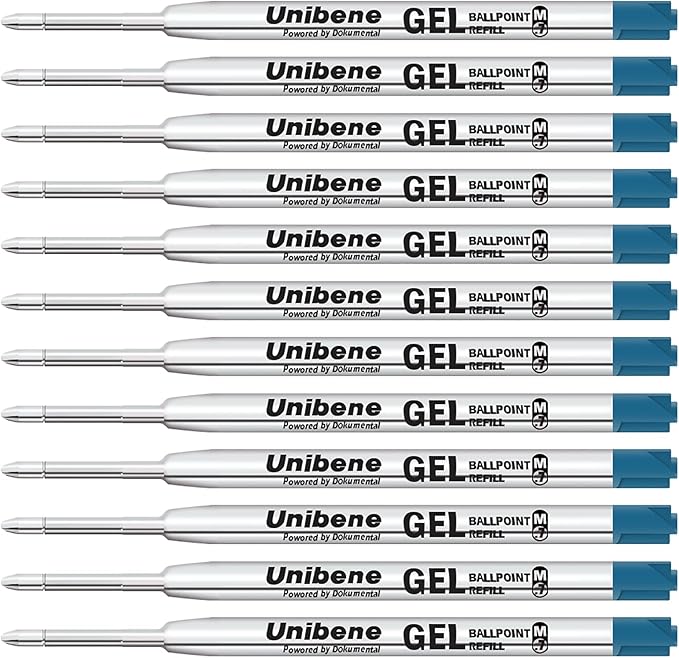 Unibene Parker Compatible Gel Ink Ballpoint Refills 12 Pack,0.7mm Medium Point-Blue, Smooth Writing Replaceable German Ink Tactical Pen Refills for Parker Ballpoint/UZI Pen