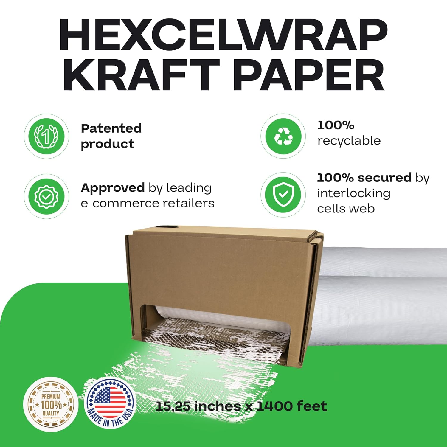 IDL Packaging 15.25" x 1400' Refill Roll (Pack of 1) for MP-1400USW HexcelWrap Honeycomb Packing Paper Station, White - Protective Kraft Paper with Interlocking Slit Design for Shipping