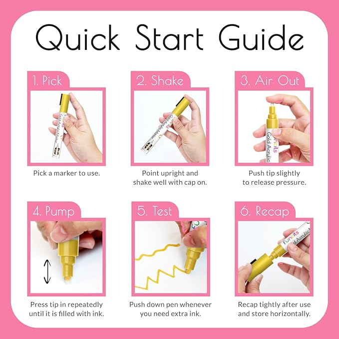 5 Acrylic Metallic Pink Paint Pen - Extra Fine Tip, Thin & Jumbo (1mm, 3mm, 6mm, 10mm, 15mm) - Paint Markers for Metal, Rocks, Plastic, Canvas, Wood, Fabric, Tire, Glass. Pink Permanent Marker