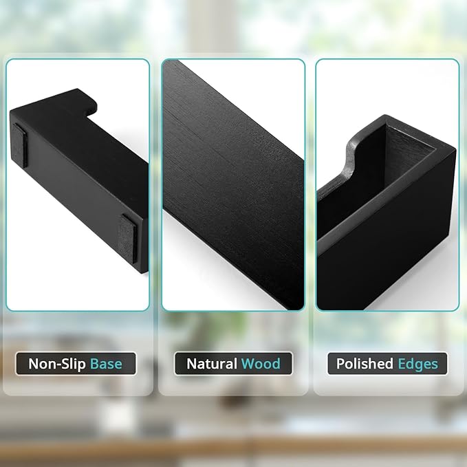 Black Business Card Holder Desk, Wood Business Card Organizer Desktop Business Card Display Stand for Office Tabletop Exhibition, Small Business Essentials