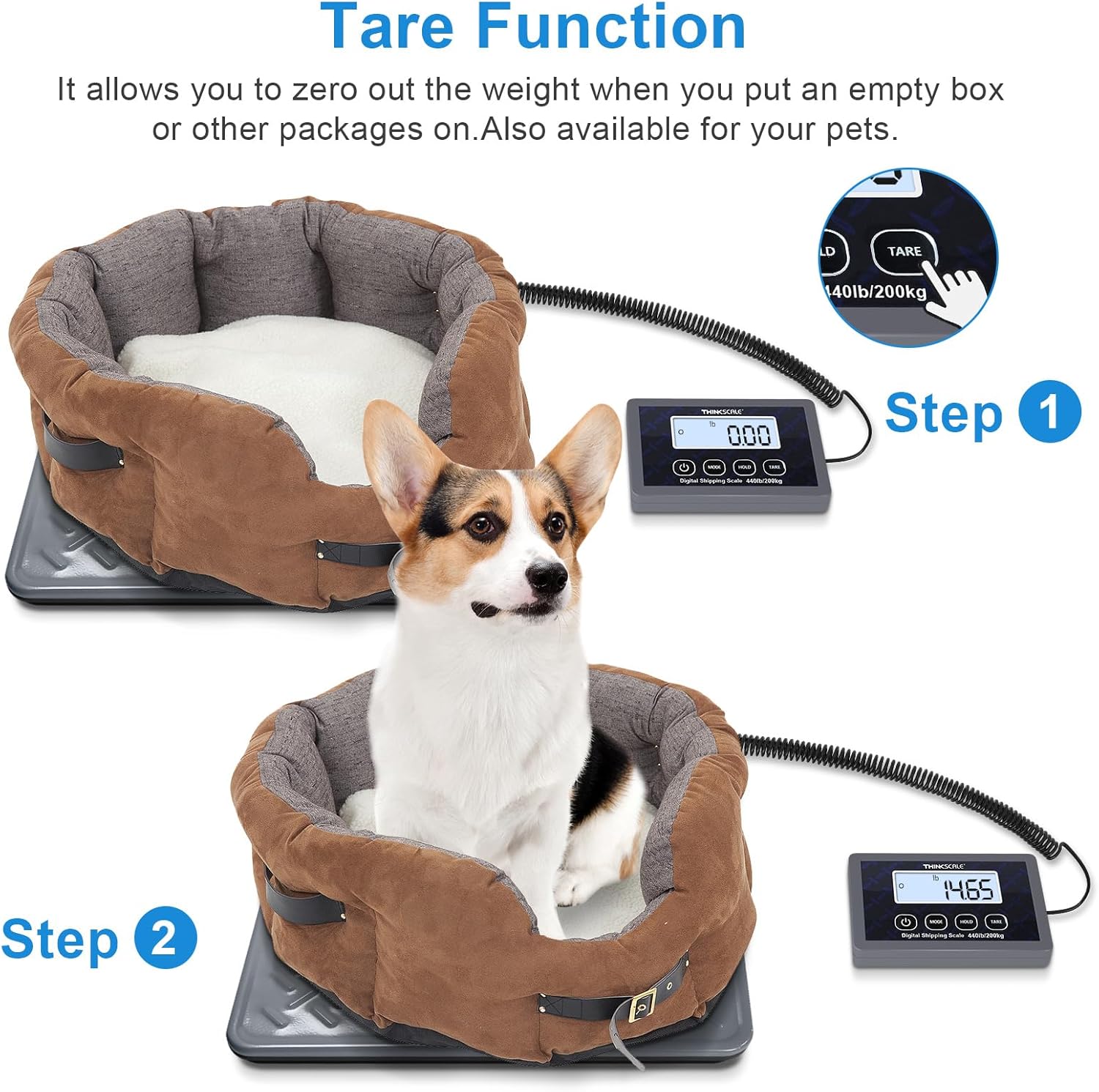 THINKSCALE Shipping Scale, 440lb/1oz Digital Heavy Duty Postal Scale, Strong Steel Platform, Postage Scale with Hold/Tare/LCD Display, Scale for Packages, Luggage Scale, Battery&AC Adapter Included