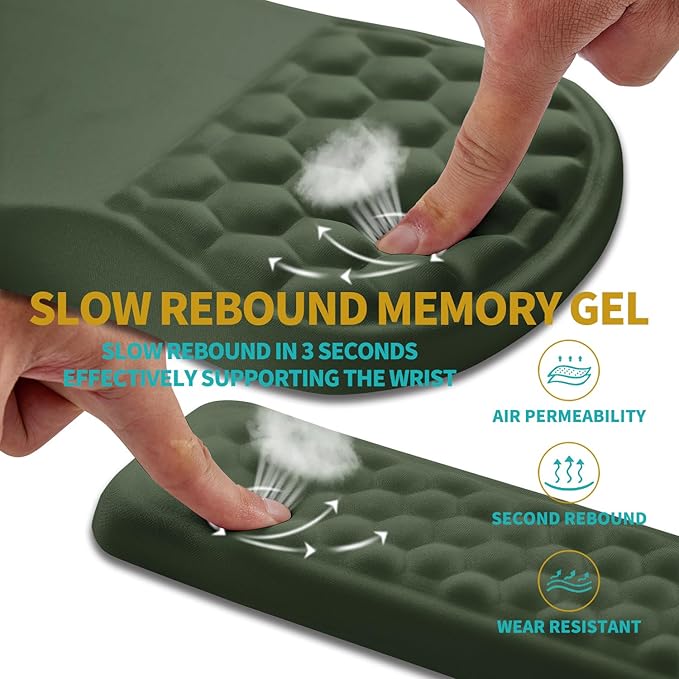 Hokafenle 2 in 1 Ergonomic Mouse Pad Wrist Support & Wrist Rest for Computer Keyboard Set, with Relieve Carpal Tunnel Pain Massage Bulge and Full Memory Gel Design (2In1 Set, Dark Green)