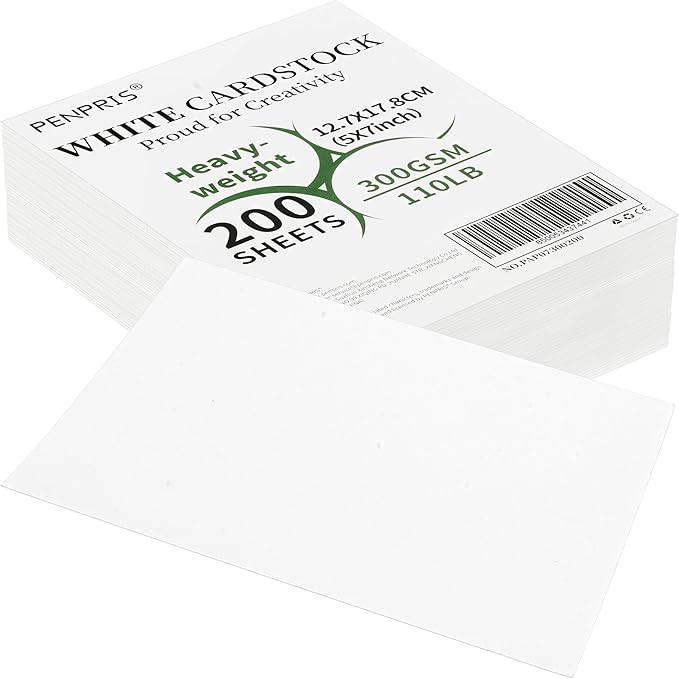 200 Sheets White Cards Blank - 5''x7'' White Card Stock 300gsm/110lb Thick Paper Cardstock, Heavy CardStock Blank for Wedding Invitations, Index Cards, Greeting, Note - PAP07300200