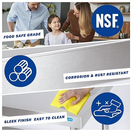Stainless Steel Table for Prep & Work with Backsplash 24 x 48 Inches NSF Metal Commercial Kitchen Adjustable Under Shelf Worktable for Restaurant Home Outdoor