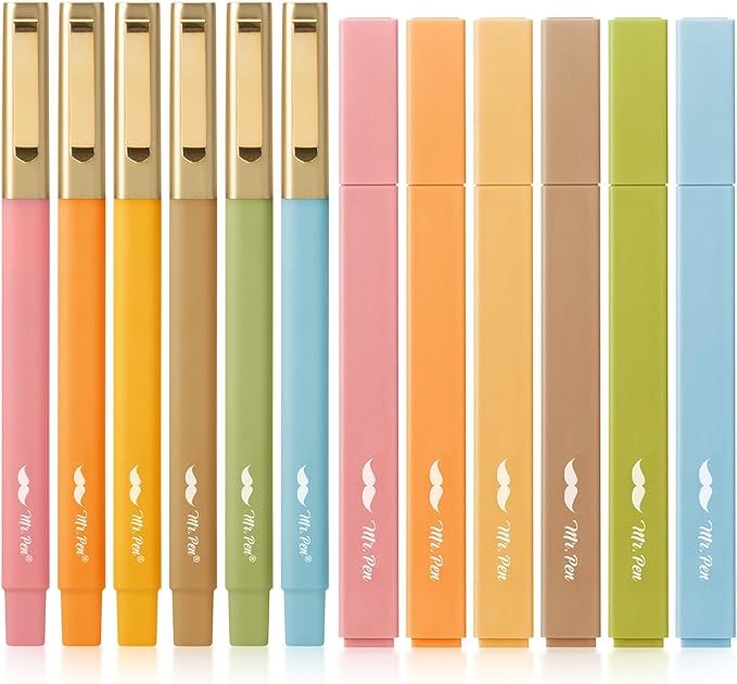 Mr. Pen- Aesthetic Highlighters and Pens No Bleed, 12 Pack, Pastel Color Bible Highlighters No Bleed, Black Ink Bible Pens, Highlighter Pens, No Bleed Highlighters for Bibles, Bible Pens