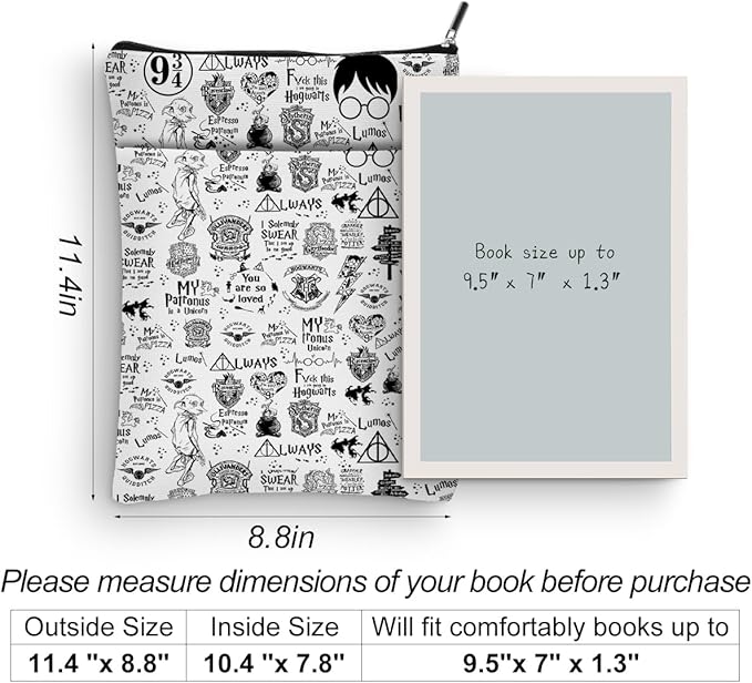 TBT Magic Stuff Wizard Book Sleeve Book Cover Book Lovers Gifts Book Club Gifts Wizard Book Protector Book Gifts for Readers Women Her Magic Movie Fans Bibliophile Mom Graduation Birthday Gifts