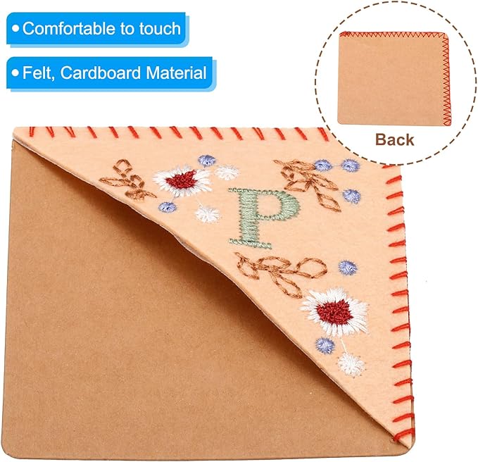 PATIKIL Personalized Embroidered Corner Bookmark, Cute Flower Felt Stitched Triangle Book Mark Page Marker for Women Men Book Lovers Teachers, Pink, Letter P