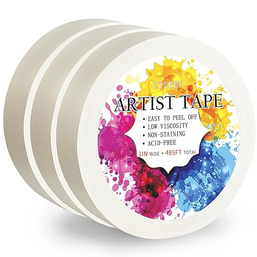 Artist Tape, 3 Packs White 1 inch for Watercolor Paper, Low Tack Masking Drafting Tape for Painting Canvas Framing, Acid-Free, 495 FT Long