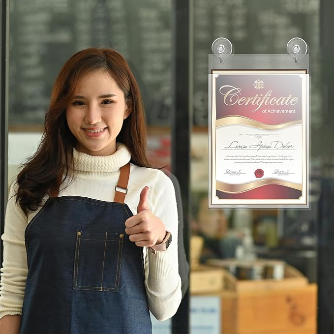 Suzile 12 Pcs Acrylic Window Sign Holder Hanging Acrylic Sign Holder 8.5 x 11 Inch Office Door Signs with Suction Cup Hooks Suction Cup Hangers for Office School Home Store Restaurant