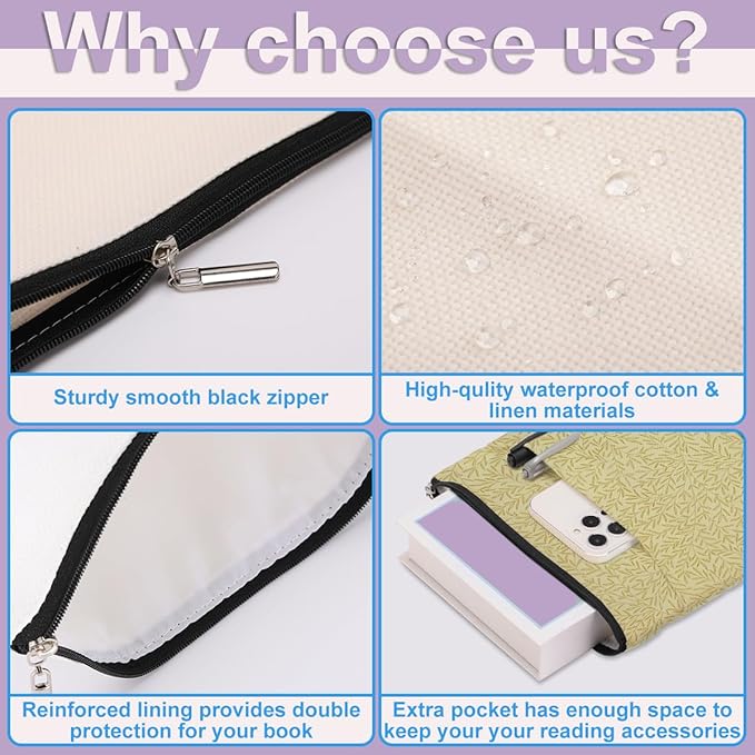 Retro Willow leaves Book Sleeve Book Cover Classic Book Protector with Zipper Christmas Birthday Book Club Gifts Book Accessories for Women Sister Niece Librarian Girls Bookish Book Lovers Gifts