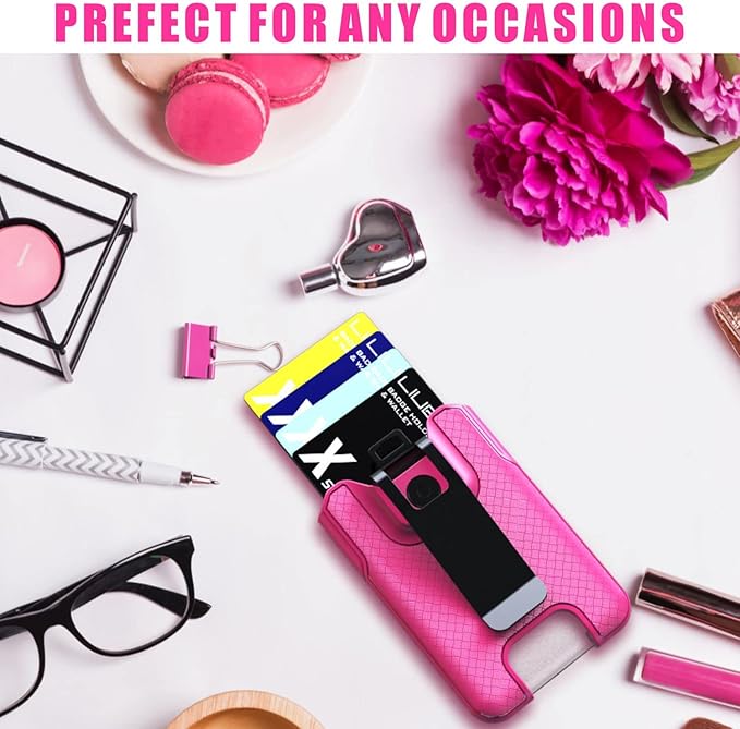 LIUGX Badge Holder, ID Card Holder with Metal Clip - Durable Polycarbonate (Holds 1 to 4 Cards), Portable Wallet for Office, Laborer, Police, Work, Hot Pink