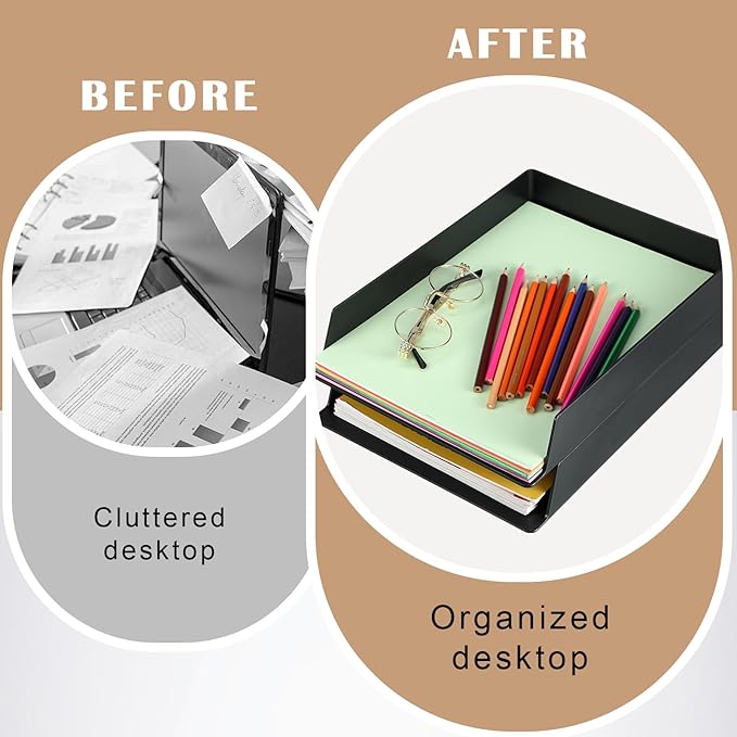 Wenqik 12 Pcs Stackable Paper Trays Rectangular Plastic Desk Tray Holder Desktop Document File Paper Organizer Plastic Storage Letter Tray for Office Classroom, Black