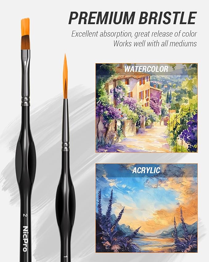 Nicpro Miniature Paint Brushes Dry Brush - 12PCS Model Paint Brush Set for Acrylic Watercolor, Detail Paint Brushes & Drybrush Set for Miniature Painting, 40k Model, Citadel, Wargames, Paint by Number