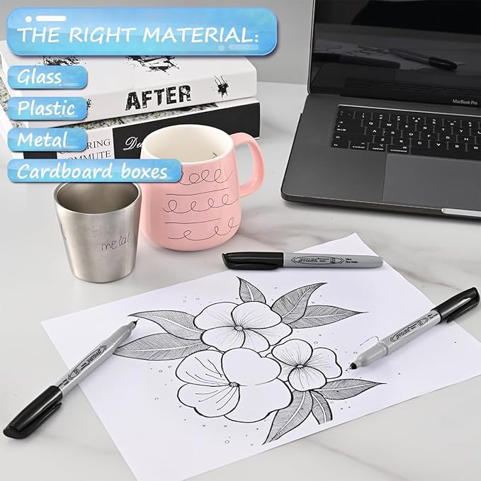 Permanent Markers, Ultra Fine Point, Black, 75 Count, 0.4mm, Fine tip permanent marker set, quick dry, waterproof, fading resists, durable, marks on paper, glass, ceramic, plastic, wood, rock, metal