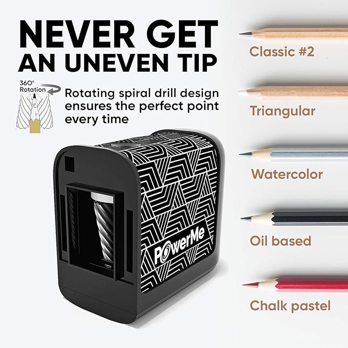 Electric Pencil Sharpener - Pencil Sharpener Battery Powered for Kids, School, Home, Office, Classroom, Artists – Battery Operated Pencil Sharpener For Colored Pencils, Ideal For No. 2 (Black)