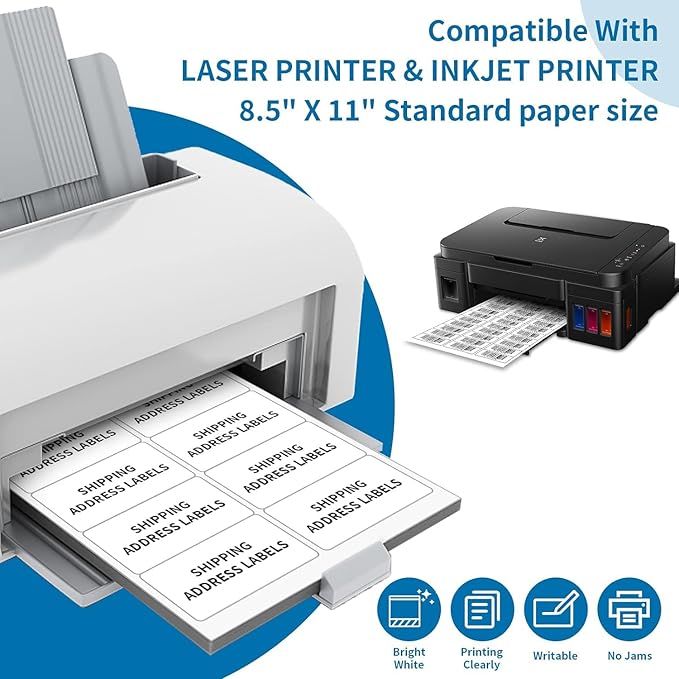 2” x 4” Shipping Address Labels, 1000 Count Adhesive Stickers Labels for Laser/Inkjet Printer, 10 per Page [Paper 8.5" x 11"] Printable Mailing Labels