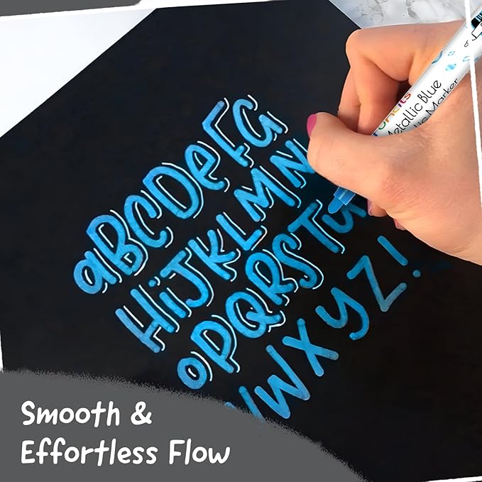 5 Metallic Acrylic Blue Paint Pen - Extra Fine Tip, Thin & Jumbo (1mm, 3mm, 6mm, 10mm, 15mm) - Blue Paint Markers for Metal, Fabric, Plastic, Canvas, Wood, Rock Painting, Glass, Permanent Marker