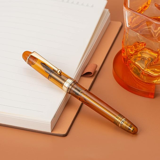 Asvine V126 Vacuum Filling System Fountain Pen Gold Plated Fine Point, Brown Pen Gift Case